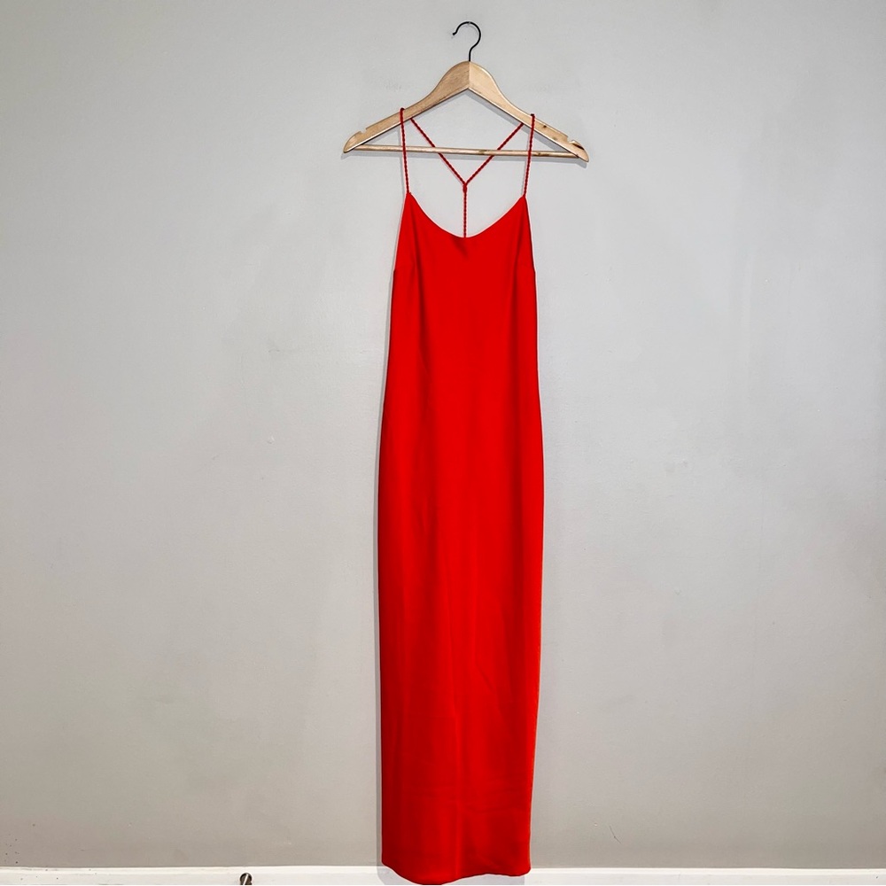 Forever 21 Orange Satin Y-Back Low Back Maxi Slip Dress Sz XS
